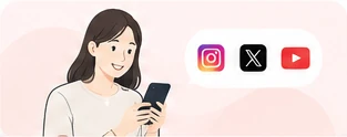 スマートフォンでSNSを使う個人事業主のイラスト